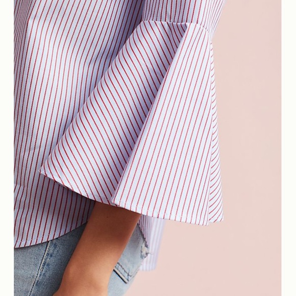 🎉HP🆕 Anthro Maeve Fluted Bell-Sleeve Poplin Top - Picture 4 of 8